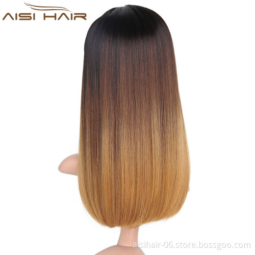 Aisi Hair Cheap Long Silky Straight Hair Synthetic Ombre Brown Wigs Heat Resistant Synthetic Wig For Women